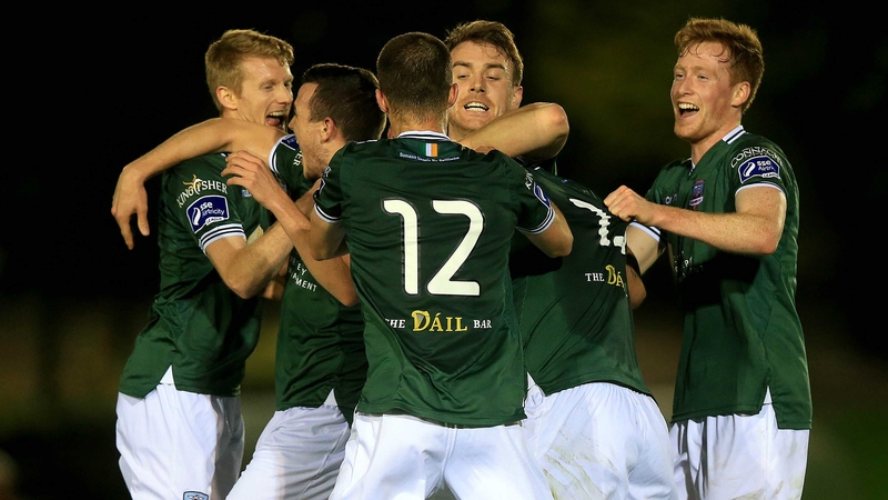 Galway players mob Paddy Barrett after his late equaliser