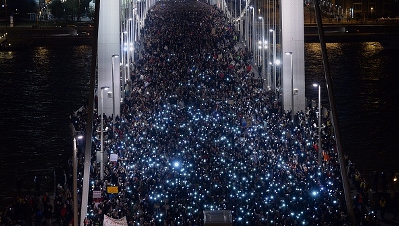 Demonstrators march against plans for the introduction of an internet tax next year