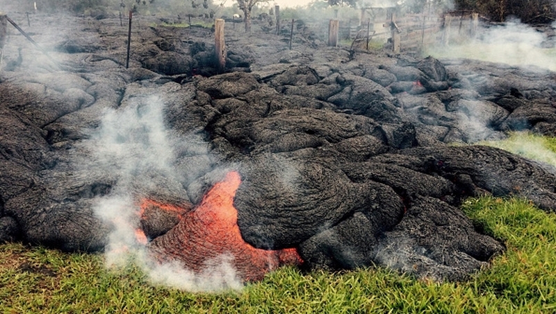 The lava flow is threatening dozens of homes in Pahoa, Hawaii