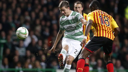 Lustig scoring for Celtic against Partick Thistle