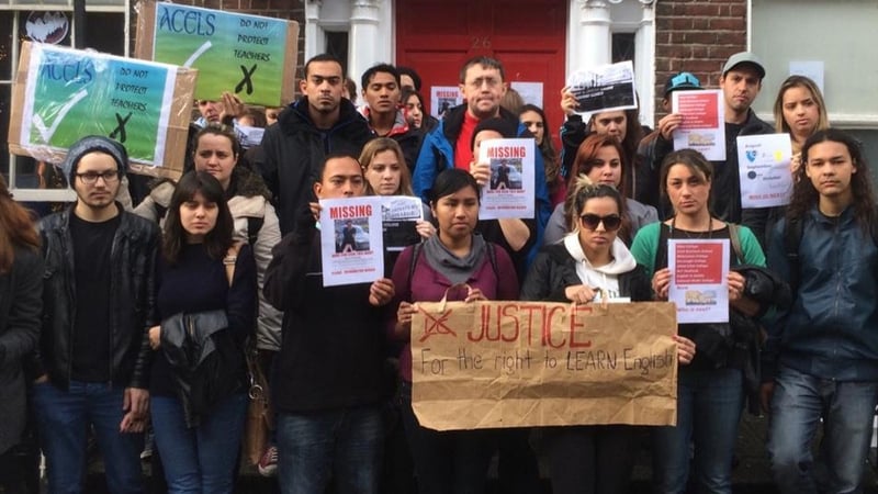 Students held a protest outside Leinster College yesterday