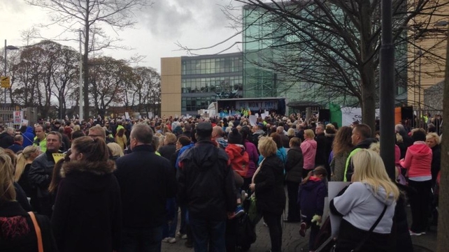 Crowds gathered outside the offices of Fingal County Council in Dublin (Pic: Tom Bissett)