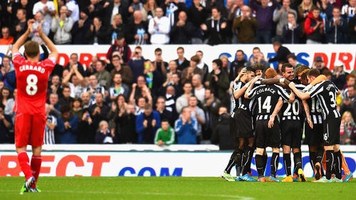 Steven Gerrard applauds the fans after Liverpool's defeat at Newcastle