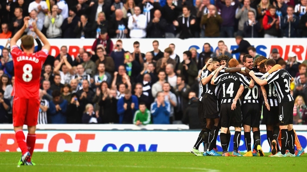 Steven Gerrard applauds the fans after Liverpool's defeat at Newcastle