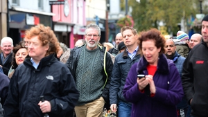 Sinn Féin President Gerry Adams marches with protesters in Dundalk