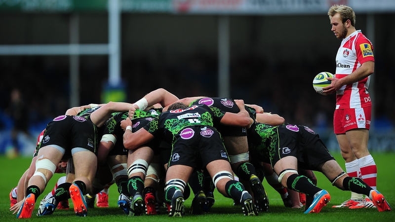 Dan Robson of Gloucester prepares to feed the scrum during the LV= Cup match between Exeter Chiefs and Gloucester at Sandy Park
