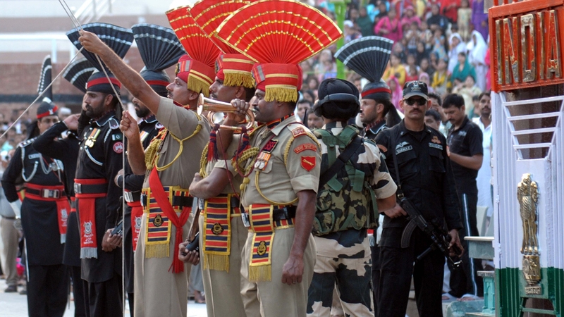 Hundreds of people visit the Wahga border crossing ceremony near Lahore