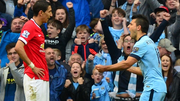 Sergio Aguero celebrates after his goal