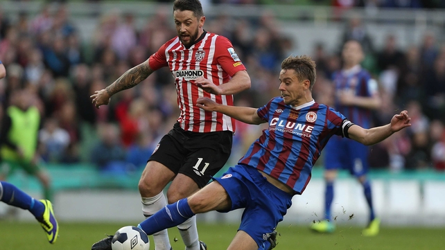 Ger O'Brien thwarts the City attack as key man Rory Patterson was kept very quiet throughout