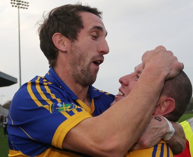 Ciaran Coulter and goalkeeper Karol Keating celebrate winning the Ulster SHC final victory