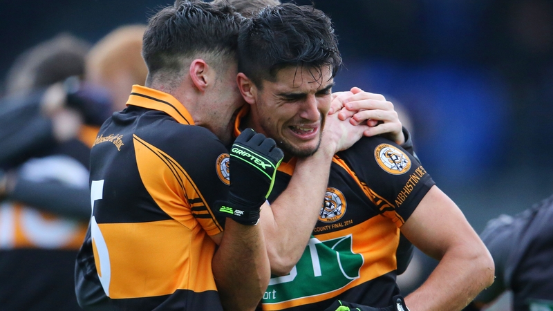 Austin Stacks' Pat McCarthy celebrates with Wayne Guthrie after the final whistle of the Kerry SFC final...