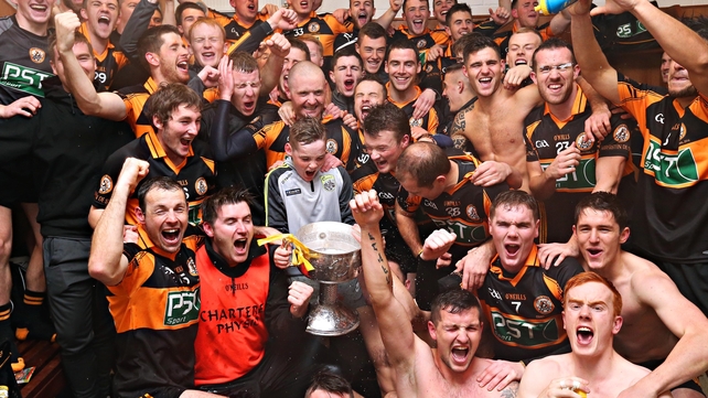 ... and then the Austin Stacks players celebrate in a particularly crowded dressing-room