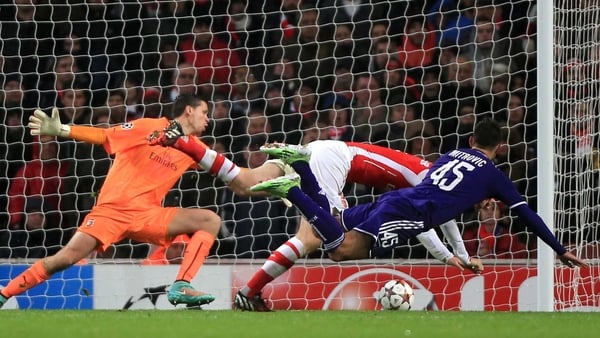 Anderlecht's Aleksandar Mitrovic scores his side's third goal