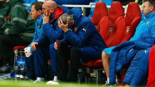 Arsene Wenger reacts on the bench as a 3-0 Arsenal lead is lost