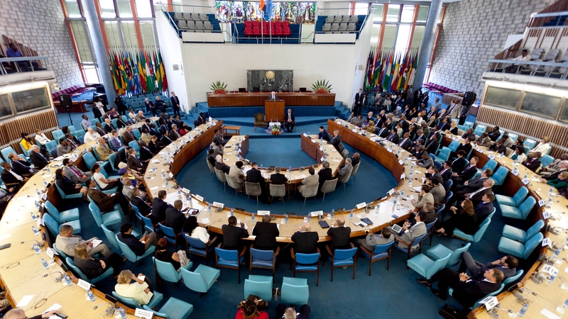 President Michael D Higgins is the first Irish head of State to address the commission