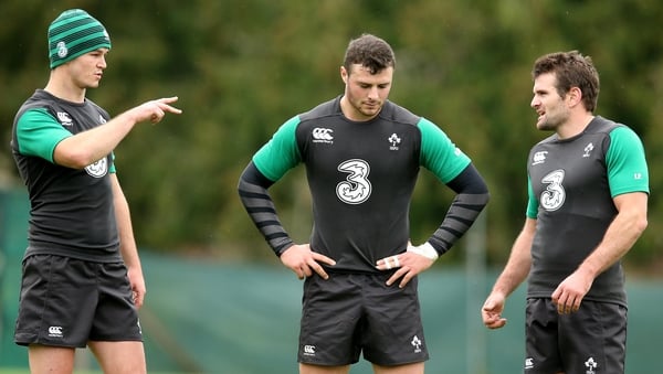 Jonathan Sexton, Robbie Henshaw and Jared Payne form a new combination in Ireland's midfield