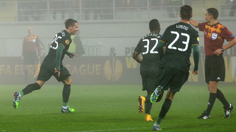 Stefan Johansen (L) celebrates his opener