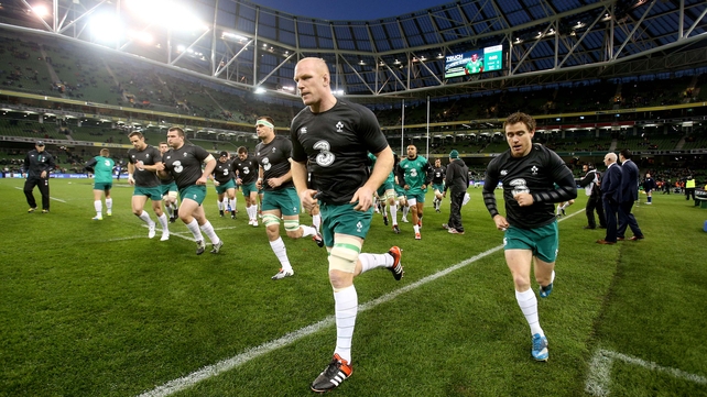 Paul O'Connell leads his troops in the warm-up before the game