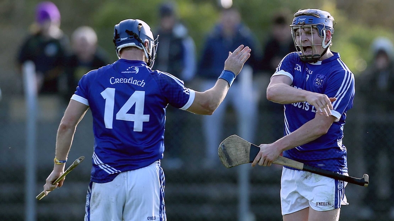Pádraic Collins (r) celebrates his goal