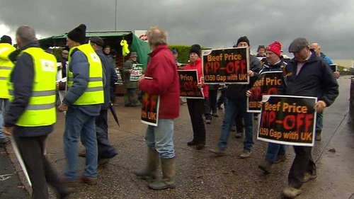 Farmers protested outside 14 meat factories around the country