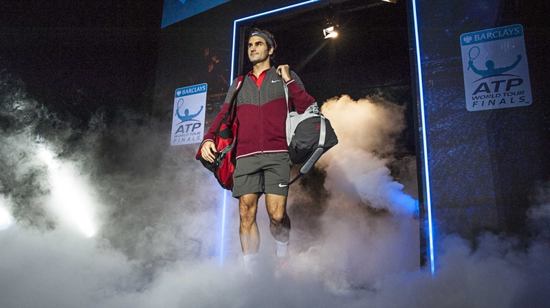 Roger Federer makes his entrance to the O2 Arena in London