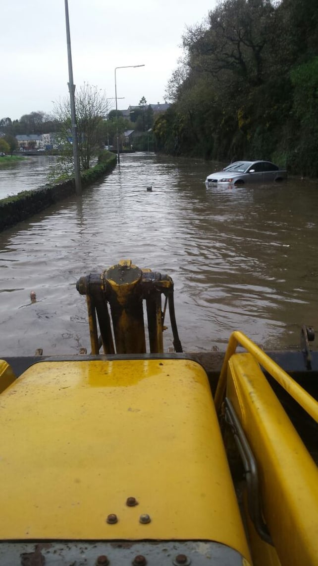 A car stranded in floods in Wexford