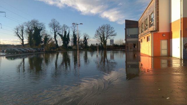 Flood waters at the Educate Together National School in Tyrellstown (Pic: Denis Moynihan)