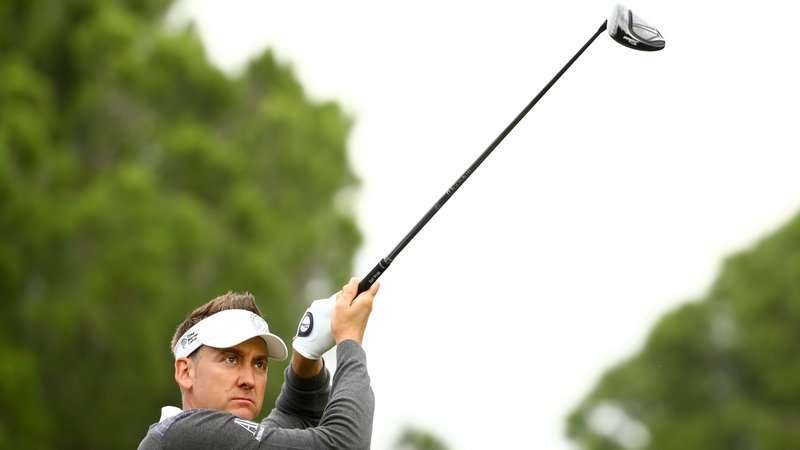 Ian Poulter tees off at the sixth during the second round