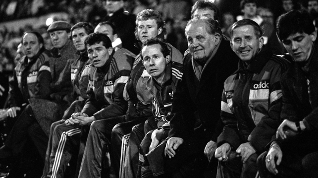 Liam Brady looks on from the bench