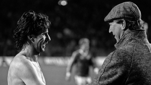 Jack Chalrton congratulates match-winner Mark Lawrenson