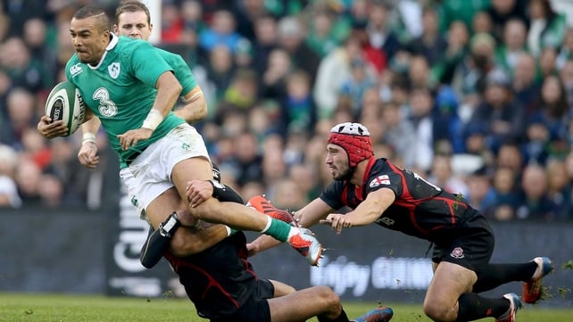 Simon Zebo tackled by Lasha Khmaladze