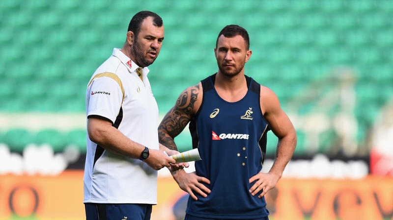 Australia coach Michael Cheika (L) with Quade Cooper