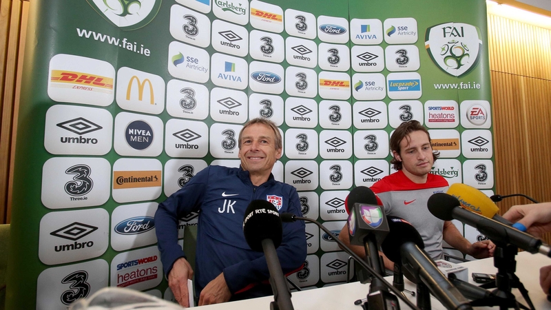 Jurgen Klinsmann and Mix Diskerud at the US press conference at Aviva Stadium