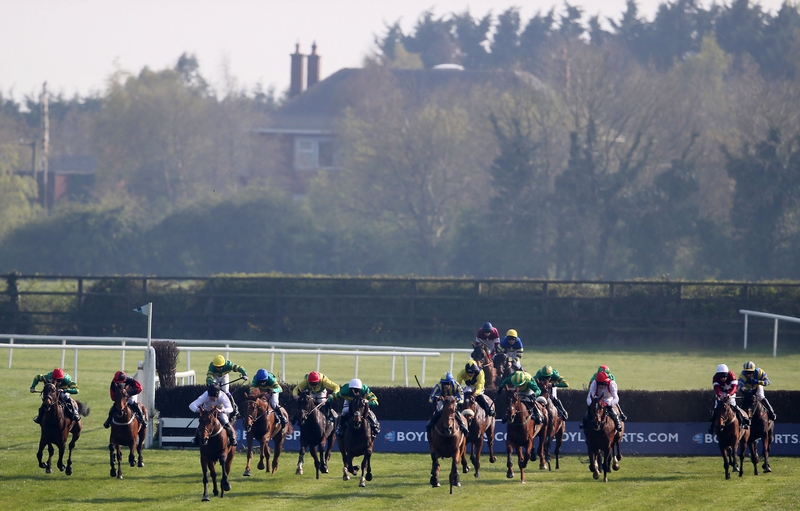 Runners clearing the last fence in the 2014 Irish Grand National