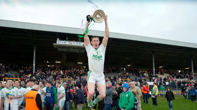 TJ Reid celebrates with the Kilkenny senior trophy after Ballyhale Shamrocks beat Clara on Sunday