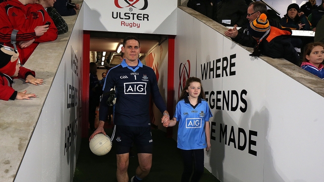 Gaelic Football visits Ravenhill as Dublin's Stephen Cluxton, along with Ava Finnegan, walk out for the Game for Anto on Saturday