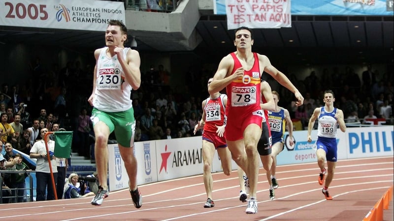 David Gillick en route to winning his first European 400m indoor title