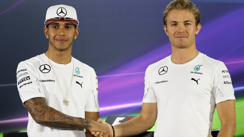 Best of friends - Lewis Hamilton and Nico Rosberg shake hands ahead of the Duel in the Desert