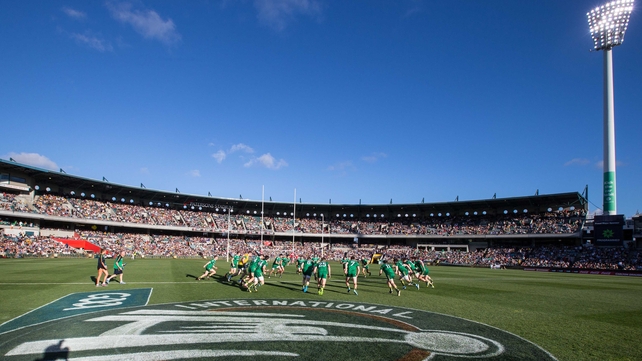 Ireland warm up at Patersons Stadium in Perth