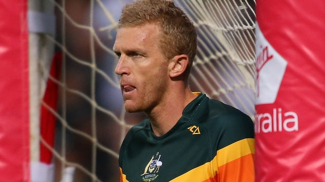 Last man back - Aussie keeper Dustin Fletcher keeps an eye on proceedings
