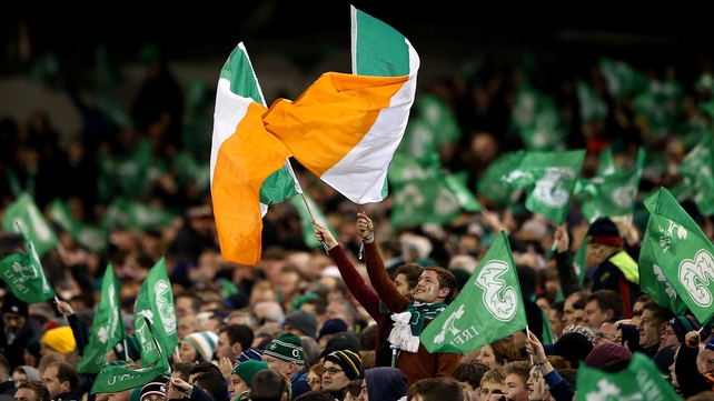 Ireland fans proudly fly the tricolour