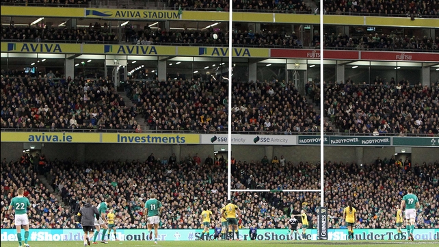 ...and watches it sail over for a three-point lead Ireland would not relinquish