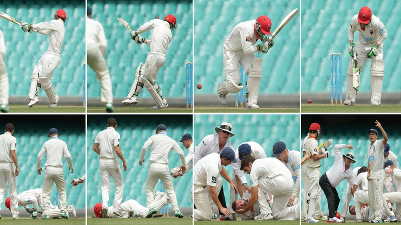 Phil Hughes was 63 not out before the injury occurred