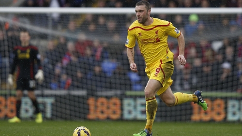 Rickie Lambert scored his first league goal for Liverpool on Sunday
