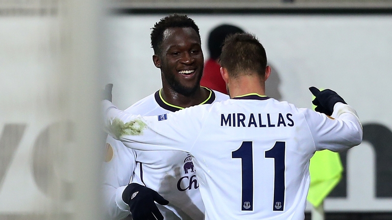 Romeleu Lukaku celebrates scoring Everton's opening goal