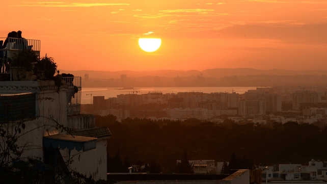 The sun sets over the picturesque village of Sidi Bou Said, Tunis