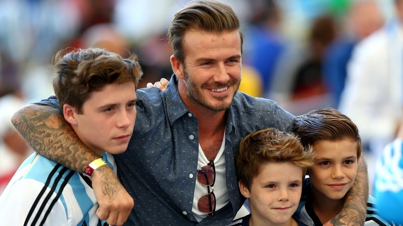 David Beckham and sons Brooklyn, Cruz and Romeo