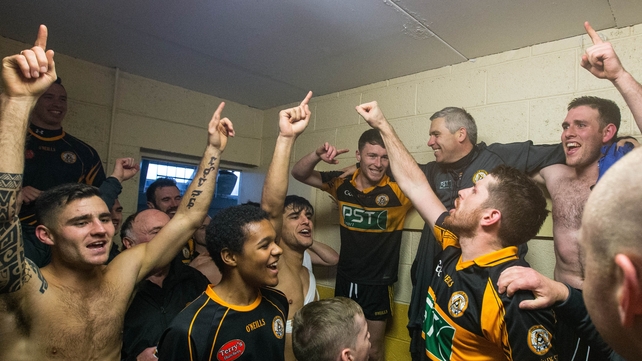 Austin Stacks celebrate in the dressing room after the Munster SFC club final victory over The Nire in Páirc Uí Chaoimh