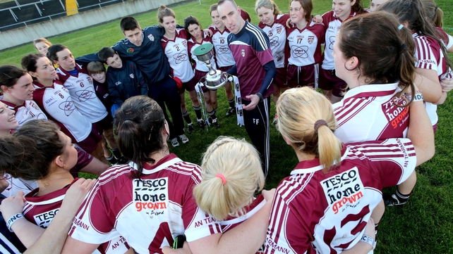 Termon manager Francie Friel speaks to his players after the Women's All-Ireland Club SFC final