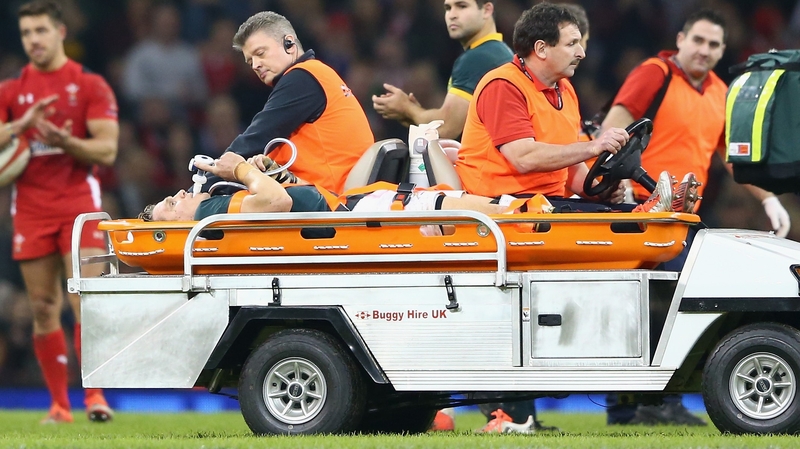 Jean de Villiers the captain of South Africa is stretchered from the field